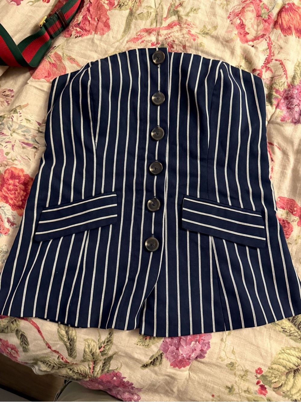 Ramy Brook Navy and White Pinstripe top.
